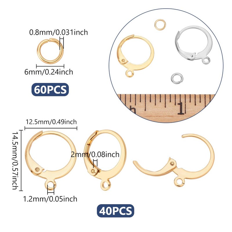 UNICRAFTALE 60pcs Stainless Steel Leverback Earring Hooks 12.5mm Wide Round Earwire Hooks Huggie Hoop French Lever Earwires Findings with Loop for DIY Jewelry Making - Image 3